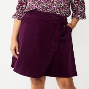 Draper James burgundy corduroy wrap skirt with pockets and tie belt size XXL
